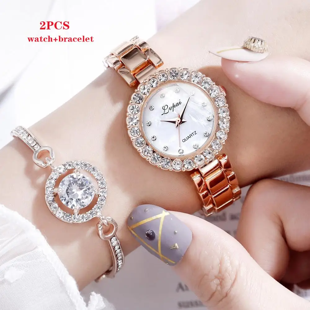 

New Brand Women Watches With Bracelets Set Fashion 2020 Ladies Wrist Watches Luxury Diamond Quartz Watch 2pcs Bangle Sets Clock