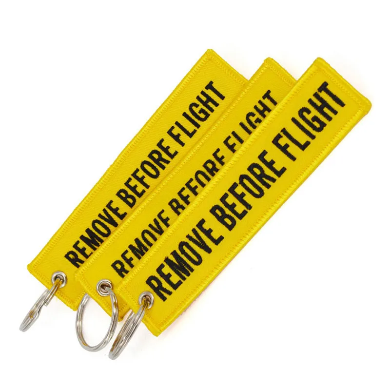 

Remove Before Flight Key Fob Llavero Mujer Chaveiro Masculin Yellow Embroidery OEM Key Chian Jewelry Aviation Tag Gift 3 PCS/LOT