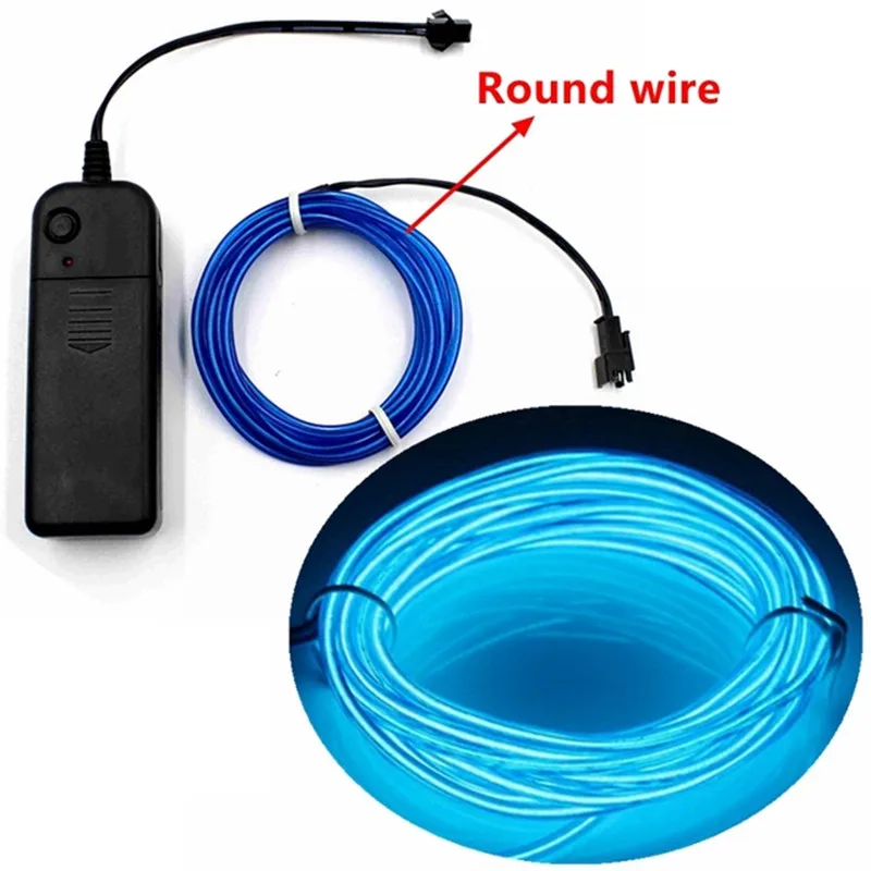 LED 3V AA  EL Wire Glowing Line Atmosphere Lights 1M/5M Round Neon Light Dance Party Performance Decor Flexible Waterproof Strip