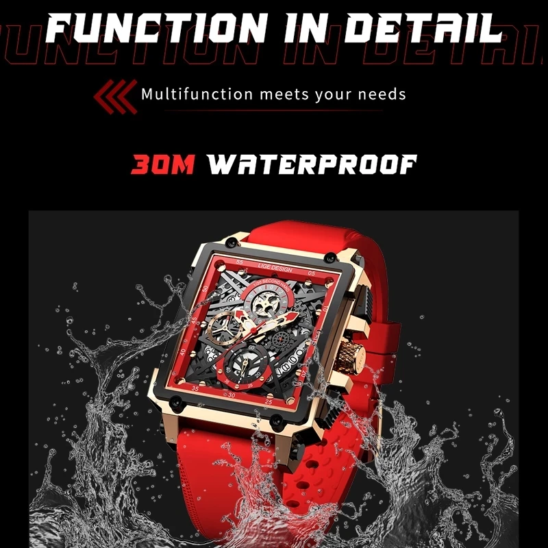 2021 LIGE New Men Watches Top Brand Luxury Waterproof Quartz Square Watch For Men Date Sport Hollow Clock Male Relogio Masculino