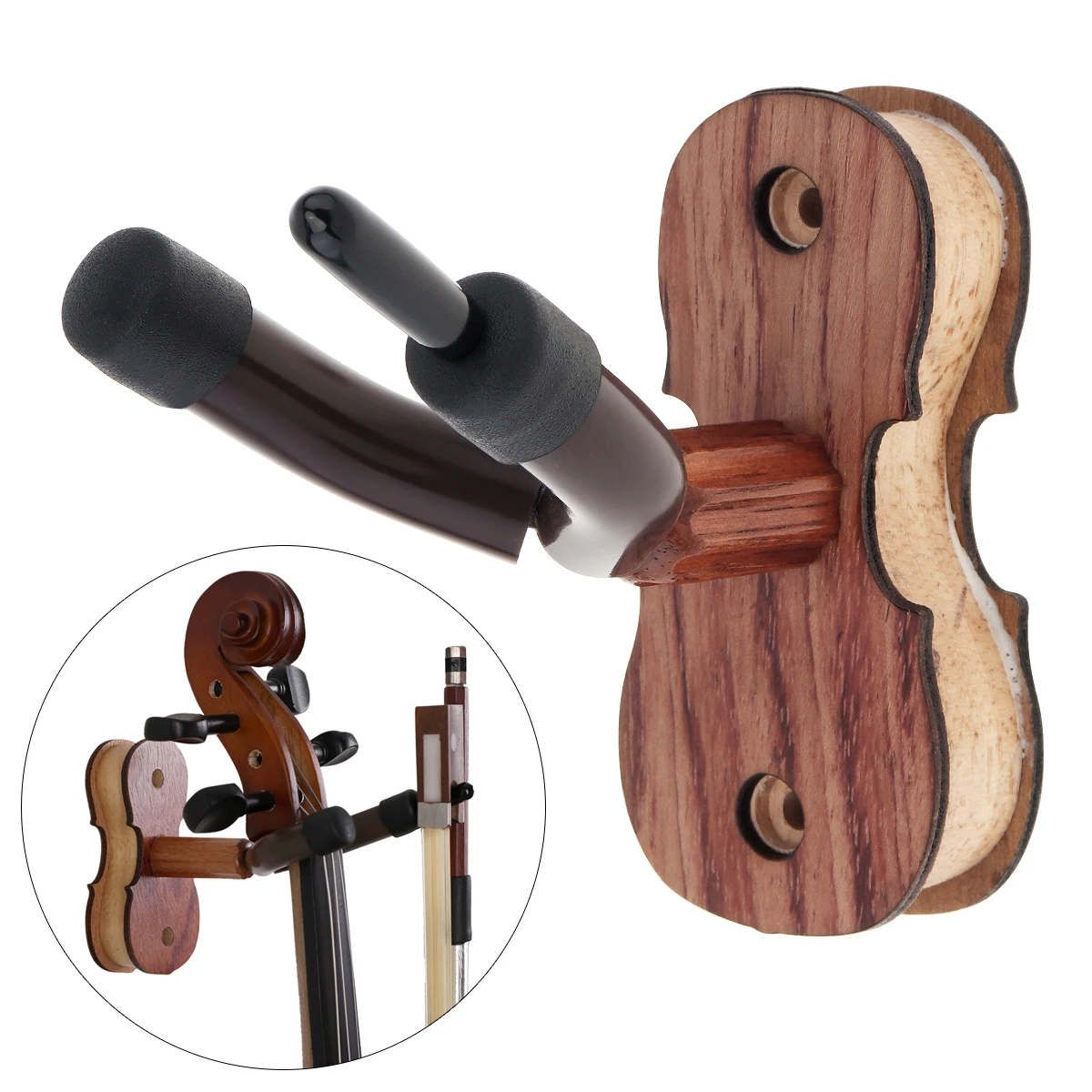 Detachable Rosewood Professional Portable Violin Wall Mount  Hanger Hook with Bow Holder for Home and Store Show Storage Violin