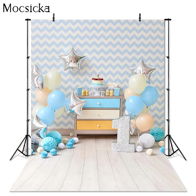 

Mocsicka Customized Chevrons Wall Balloons 1st Birthday Cake Baby Photography Backgrounds Photographic Backdrop for Photo Studio