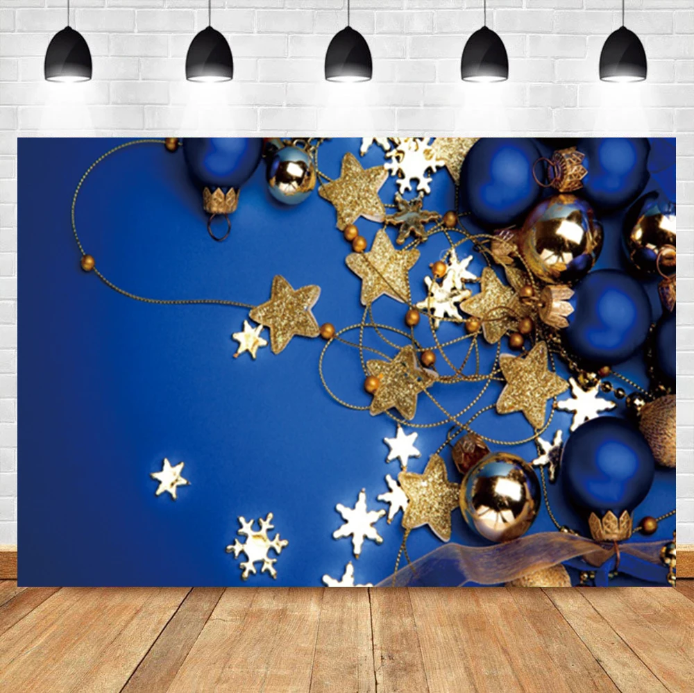 Laeacco Blue Christmas Background Stars Balls Baby Birthday Party Portrait Room Decor Photographic Photo Backdrop For Photo Stud