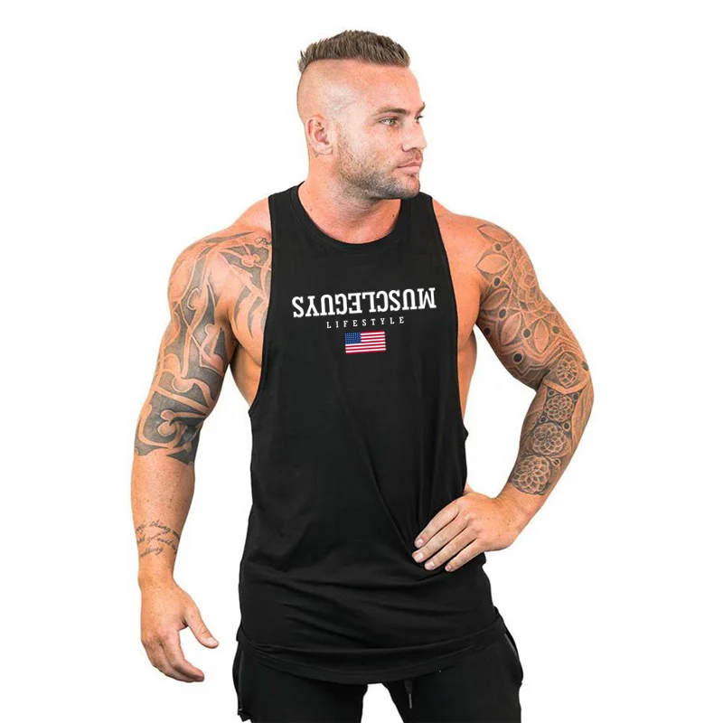 Men Sleeveless Vests Cotton Gym Singlets Muscle Tanktops Summer Fitness Tank Top Men Bodybuilding Clothing