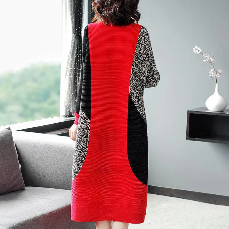 Suéter largo de punto para mujer, vestido holgado de gran tamaño, de leopardo, rojo, azul y morado, 2022