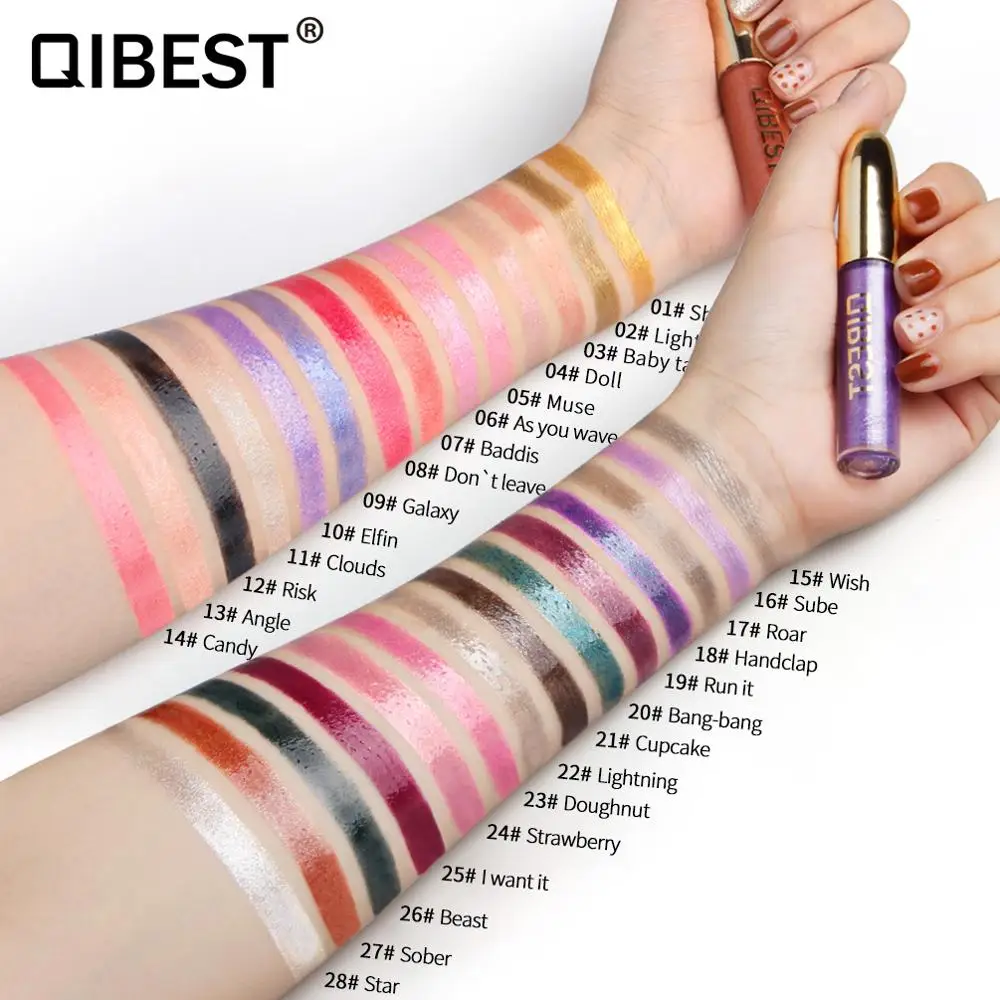 QIBEST Colorful Glitter Lipgloss Super Shock Metal Lip Gloss Lip Tint Moisturizing Long Lasting Shine Lip Glossy Beauty Cosmetic