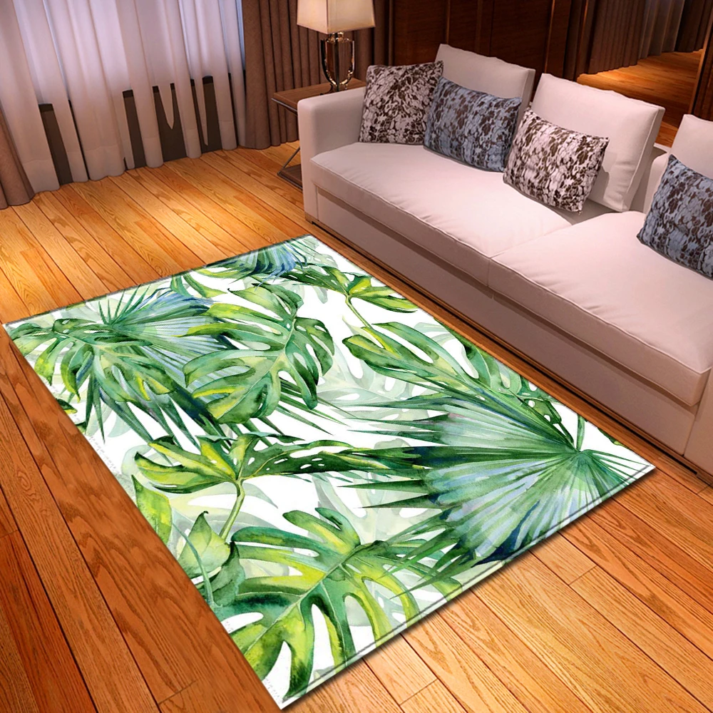 

3D Palm Leaves Living Room Area Rug Bed Room Carpet Rainforest Style Parlor Carpet Soft Anti-slip Kitchen Rug Bath Mat Doormat