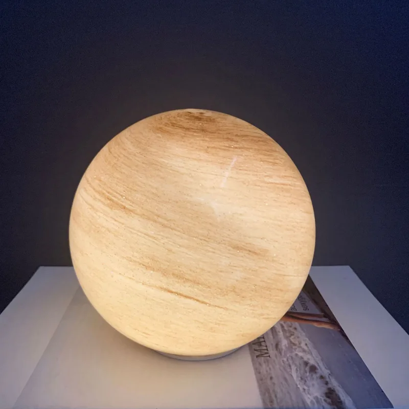 15cm LED Moon Table Lamp Round Moon Shape Battery Powered Night Light Home Bedroom Study Room Decor