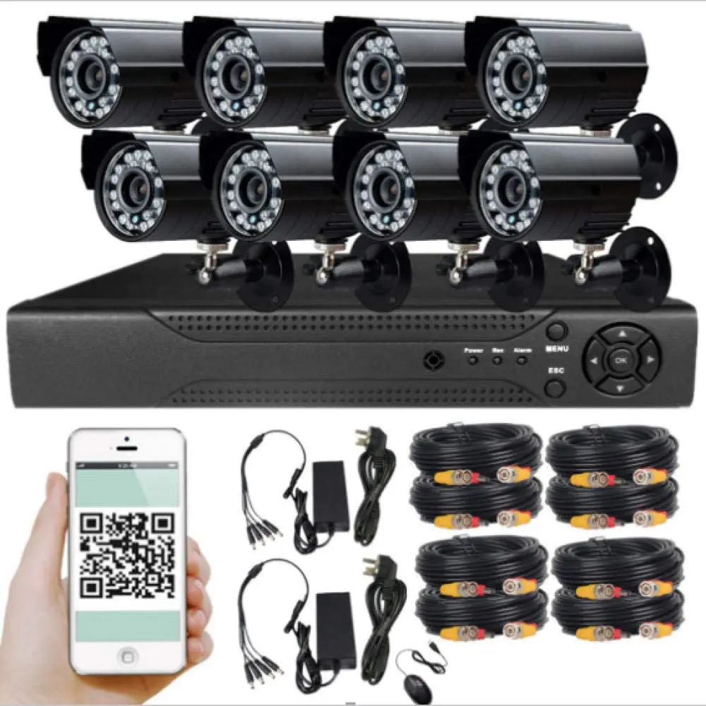 Night Vision 8Ch AHD DVR Kit CCTV Camera System Full HD TVI AHD CVI IP 1080P 2MP Nadzór wideo Bezpieczeństwo zewnętrzne Alarm e-mail