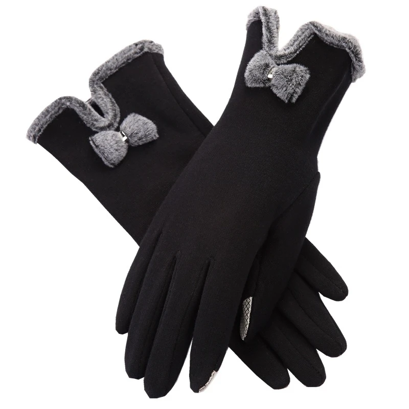 Brand New Touch Screen Gloves Women's Autumn Winter Bow Velvet Warm Mittens Glove Female Cycling Cute Burrow Outdoor Gloves