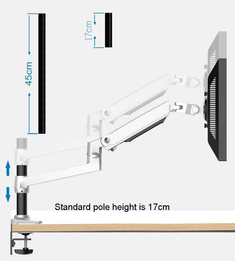 60cm 45cm 30cm 17cm Słup do uchwytu monitora Ramię podtrzymujące laptopa