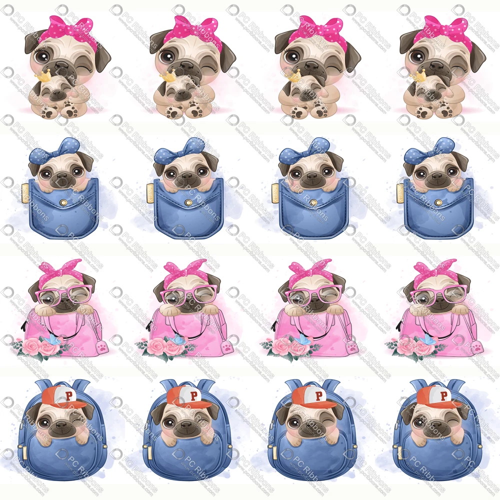 

1-1/2" Cute Bulldog Printed Custom Design Ribbons for DIY Crafts Hair Bow 3" Lanyard/Satin /Grosgrain Ribbon CA225