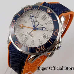 BLIGER NH34 GMT White 41mm Mechanical Men Watch Screw Crown Sapphire Glass NH34A Rubber Strap Rotaitng Bezel Ceramic Insert