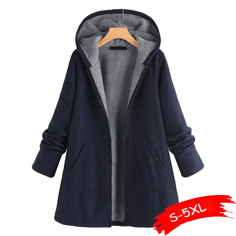 

Winter Thick Warm Cotton Jacket Women Hooded Zipper Outwear Christmas Mom's Gift Plus velvet Vintage Loose Overcot