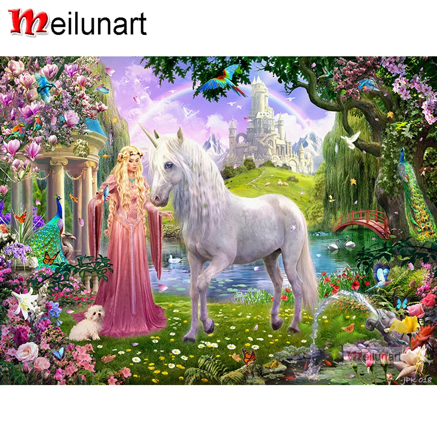 

5d diy full diamond embroidery unicorn rainbow princess mosaic cross stitch picture animals bedroom decoration paintings AS1700