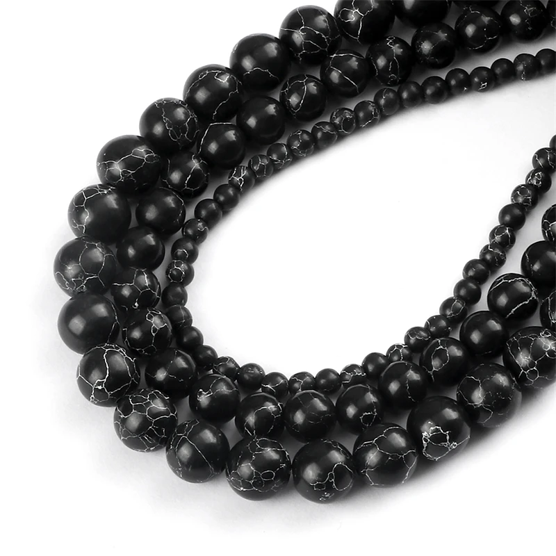 Natural Black Line Stone Smooth Round Loose Spacer Beads 4 6 8 10mm Stone Beads For Jewelry Making DIY Bracelet Gift Accessories