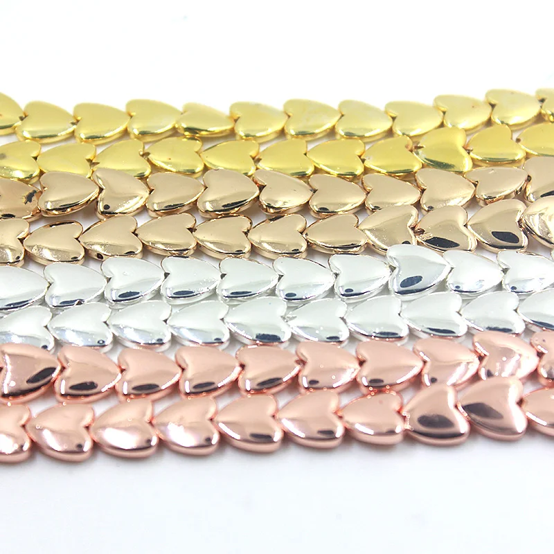 8mm12mm Color-coated Rose Gold Silver Color Hematite Love Heart Shape Loose Spacer Beads for Jewelry Making Bracelet CPHB1040