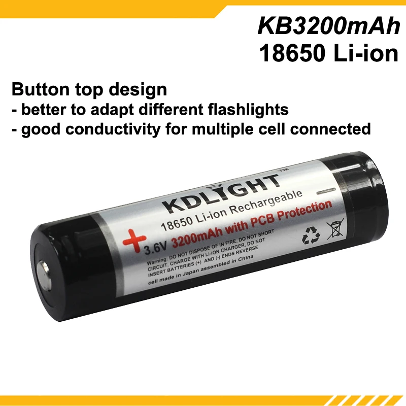 KDLIGHT KB3200mAh 3.6V 3200mAh Rechargeable Li-ion 18650 Battery with PCB