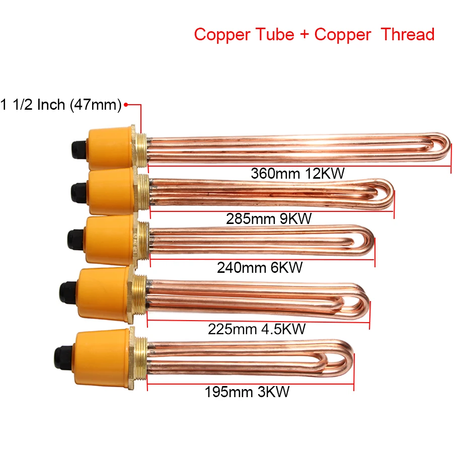 1 1/2 Inch/DN40 All Copper Hexagon Thread Heater 110V/220V/380V 3KW/4.5KW/6KW/9KW/12KW Water Heater Element for Boiler