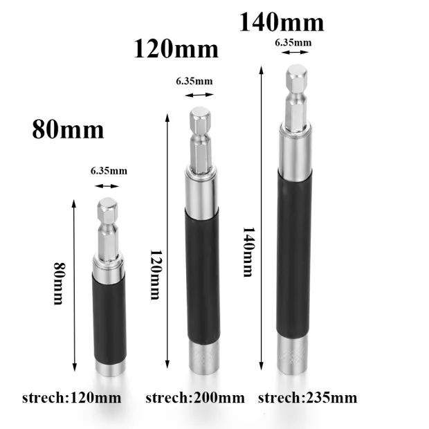 80/120/140mm Magnetic Screwdriver Bit Holder Hex Adapter Quick Release Drill Extension Rod Batch Bar Chuck Nut Screw Strecthable