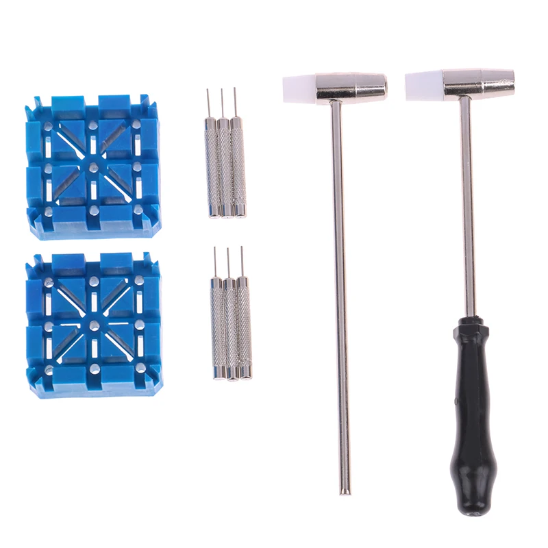 5pcs/set Durable Watch Band Link Remover Repair Tool Kit Set Hammer +Watch Band Holder+3*Punch Pins herramientas relojero