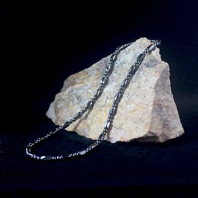 Magnetic Hematite Faceted Drum Beads Natural Stone Beaded Necklace for Women and Men Jewelry Handmade HN024