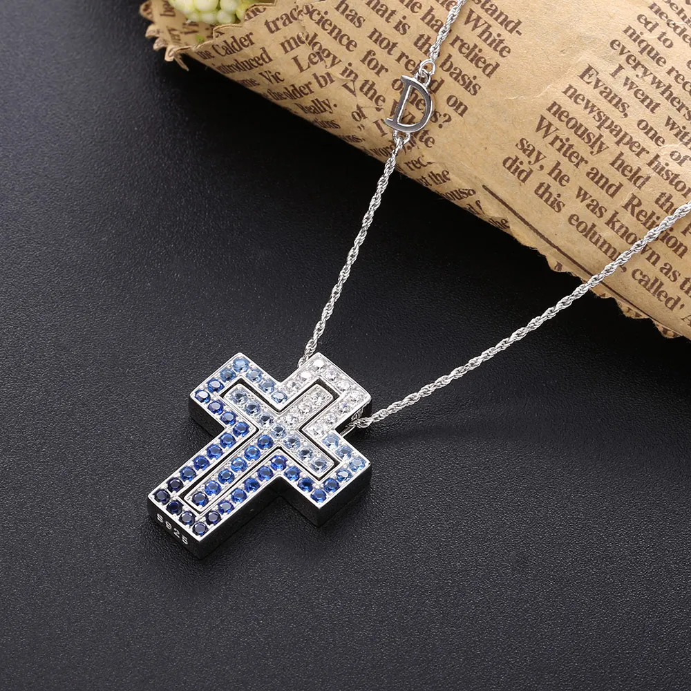 SHADOWHUNTERS Original 925 Sterling Silver Gradient Blue Cross Pendant Necklaces Cross Combination Necklace 45cm For Women Gift