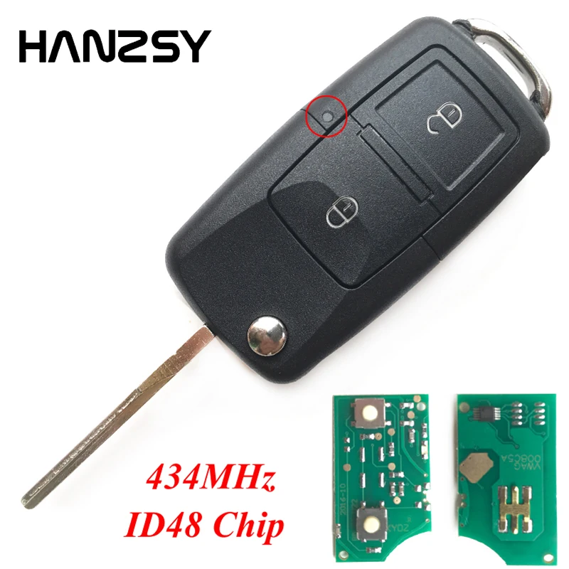 

2 Buttons 434MHz Remote Key for VOLKSWAGEN VW Polo Golf Beetle Passat Lupo Bora 1J0959753AG Chip ID48 Car Flip Folding key