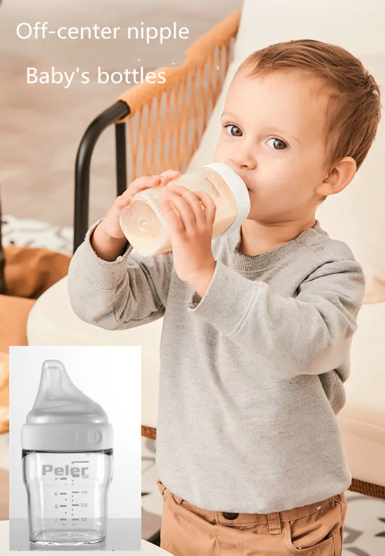 

150ML Baby's bottles with Off-center nipple Creative square feeding bottles for Newborn High quality Glass Anti-Colic Milk Cup