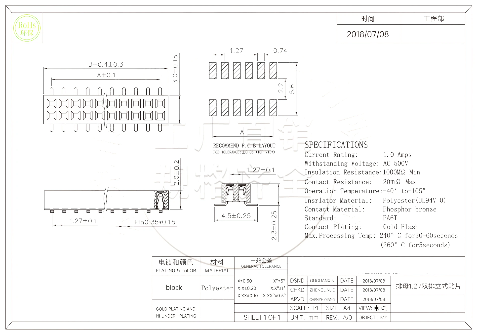 10PCS 1.27MM /2.0MM  2*2/3/4/5/6/7/8/9/10/12/16/20/40/ PIN SMD Double Row Female Socket  Female Header Connector