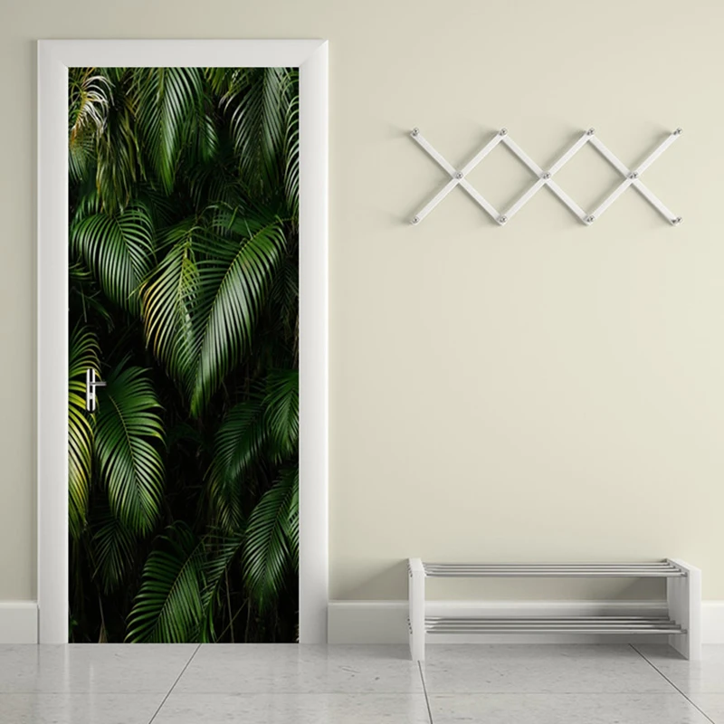 

Modern Green Plant Leaves Door Sticker Mural Waterproof Self-adhesive Vinyl Wall Paper for Living Room Bedroom Door Decoration