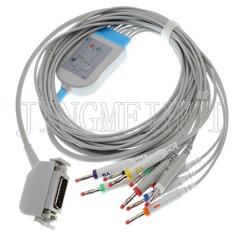 Use Bosch/Hellige/Siemens/Cambridge ECG EKG 10-Lead cable with 3.0DIN/4.0Banana/Snap/Clip/Animal Vet Alligator clip leadwire.