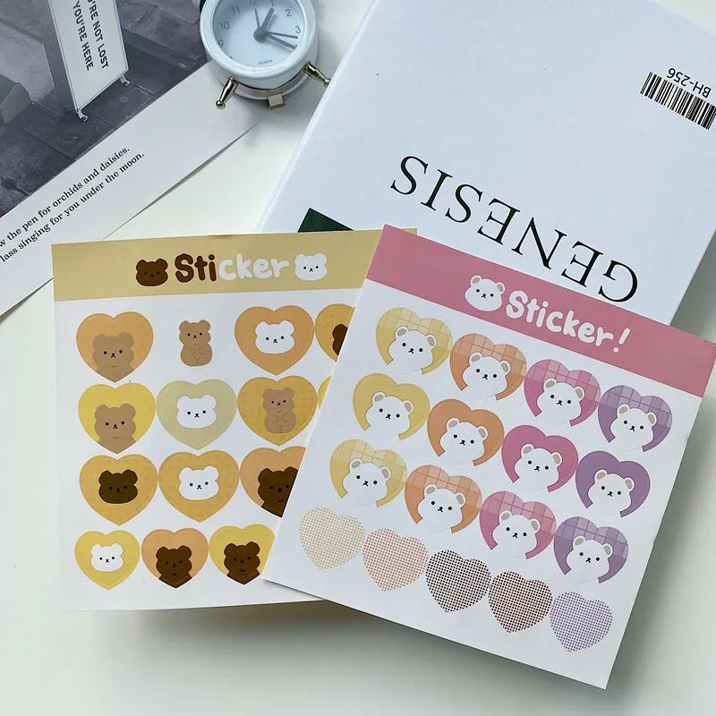 Ins Cartoon Rabbit Bear Cute Stickers Love Shape Color Gradient Seal Paster Stationery Notebook DIY Kawaii Decorative Sticker