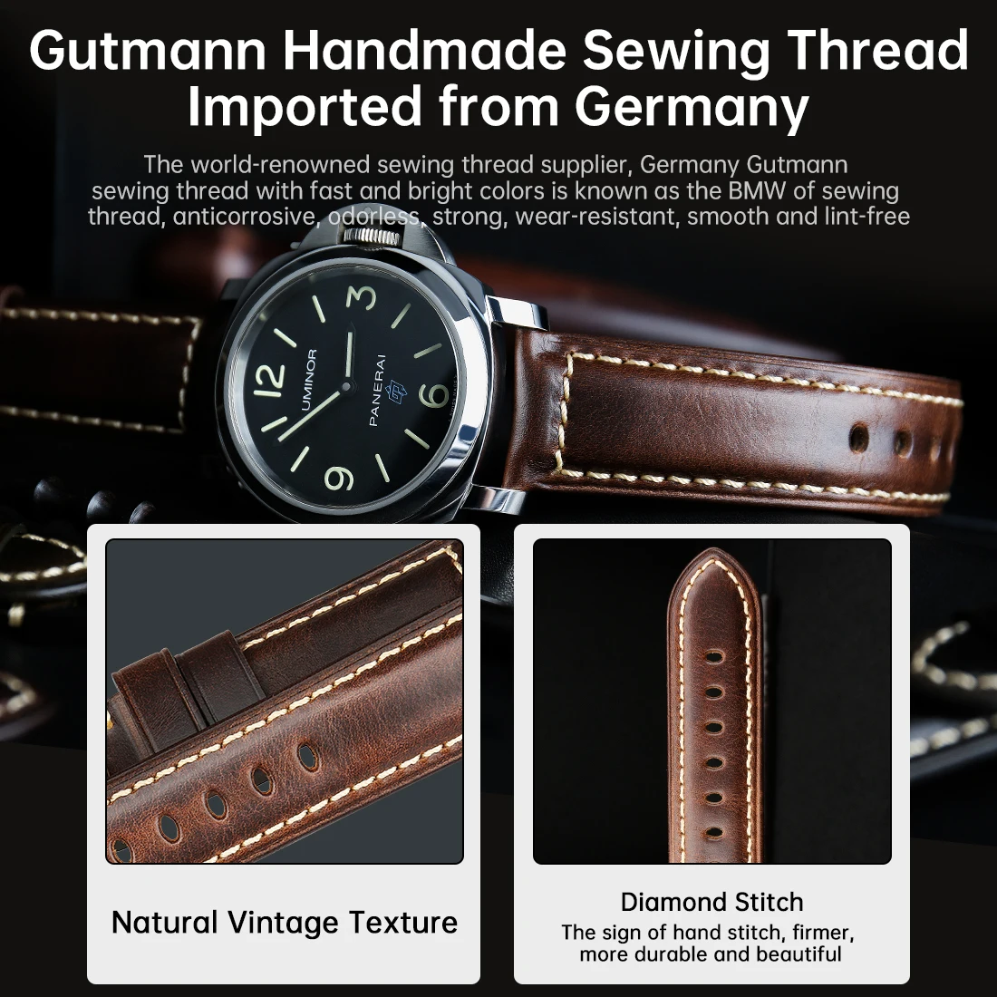 Watch Bands 20mm 22mm 24mm Vintage Genuine Leahter Watch Strap With Butterfly Buckle Clasp For Panerai Mido Tissot Seiko