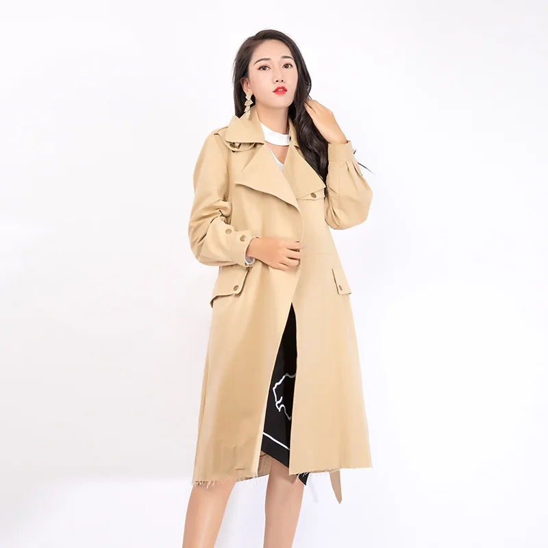 Middle and Long-Style Coat for Students, Female Windshield, Loose Girdle, Harbor Style, New Korean Edition, 2023, Autumn