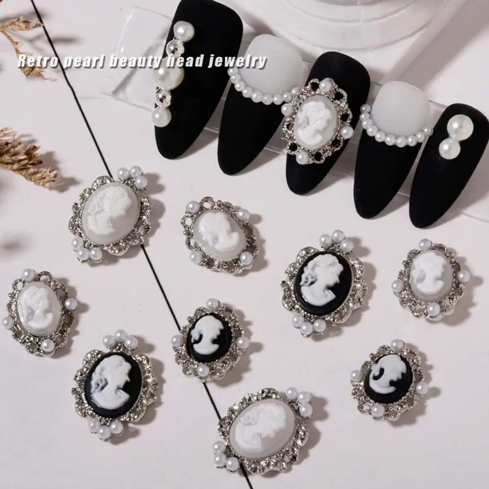 Metal Japanese Design Pearl Beauty Head Retro Abstract Beauty Head Ornaments DIY Nail Decoration Nail Art Rhinestone Manicure