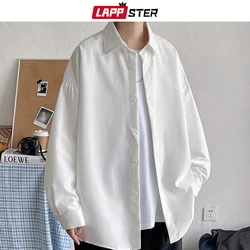 LAPPSTER-Camisas de botões grandes para homens, manga comprida, moda coreana, branca e preta, blusas masculinas, Harajuku, 5XL, 2023