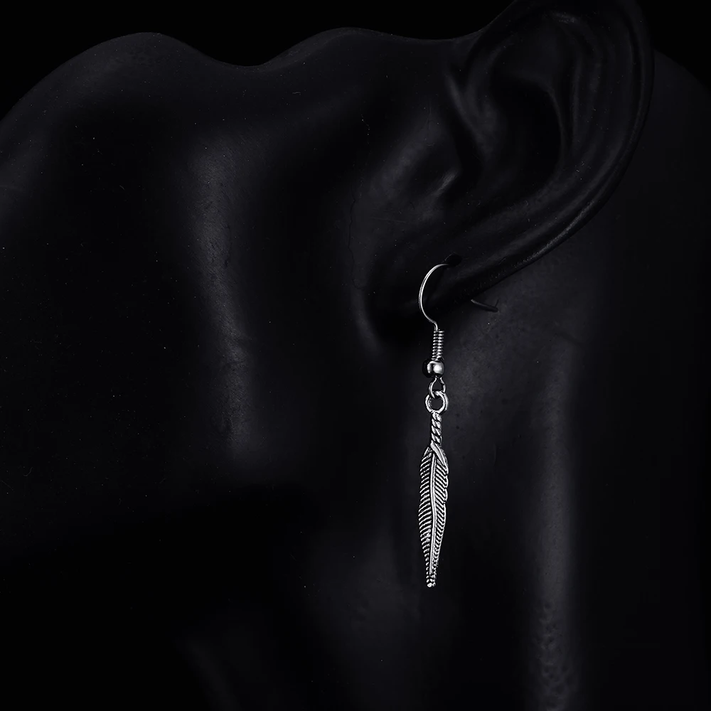 Trendy Feather Shape Dangle  Antique Silver Plated Earrings for Women Girl Retro Drop Earrings Cute Earring Jewelry Bijoux image 4