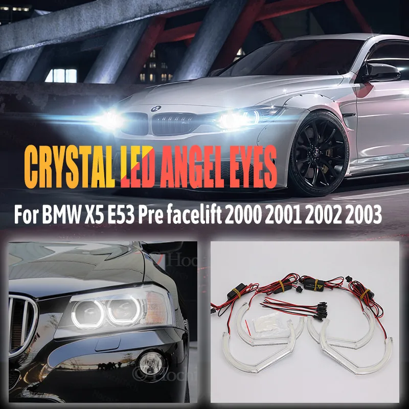 

White Day Light Cut Style Halo Ring LED Angel Eye Kit Crystal Angel Eyes for BMW X5 E53 Pre Facelift 2000-2003 DTM Style