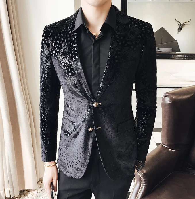 100%real luxury mens black printing event/short tuxedo jacket/fashion