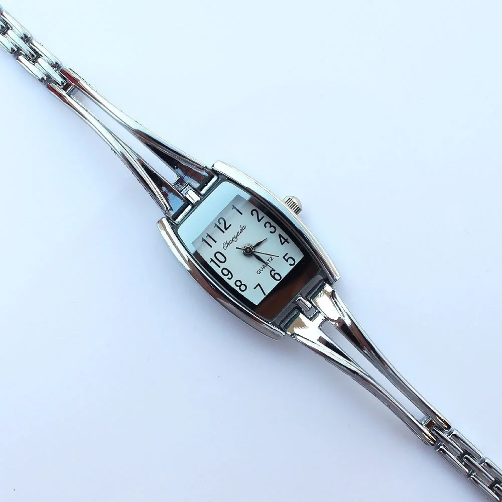 Fashion Crystal Silver Gold Lady Women Girl Stainless Steel Strap Quartz Analog Dress Wristwatch