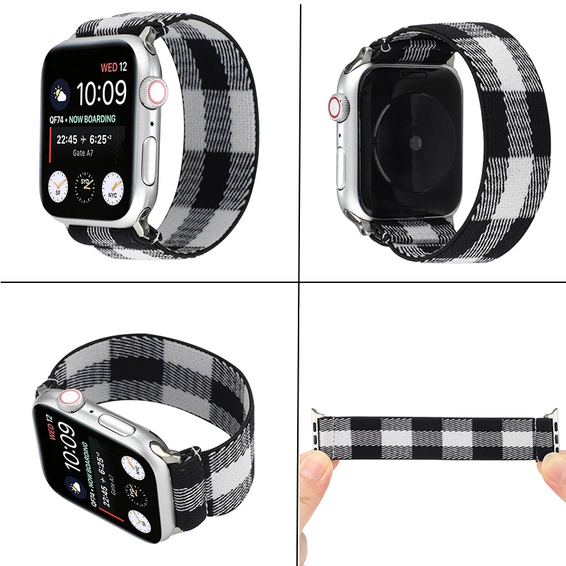 애플 워치 밴드용 탄성 패브릭 팔찌, SE 7, 6, 5, 4, 41mm, 45mm, 40mm, 44mm 스트랩, 아이워치 시리즈 6, 5, 3, 2, 38mm, 42mm