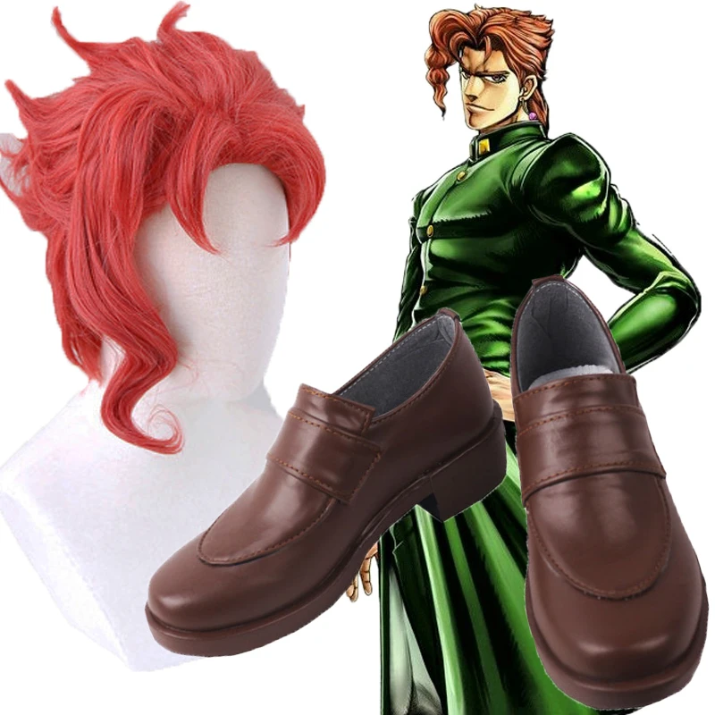 Anime Jojo Kakyoin Noriaki Kakyouin leather shoes Wig Cosplay Costume Jojo'S Bizarre Adventure Heat Resistant Synthetic Hair cap