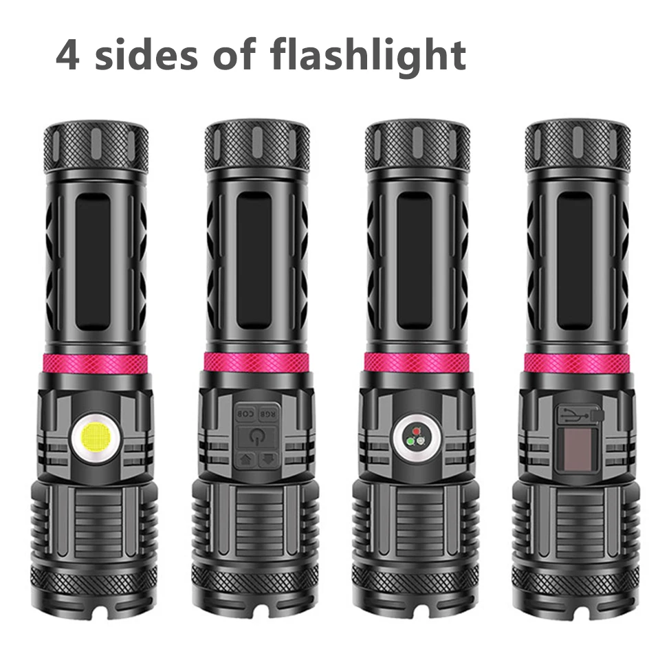 XHP240 The Most Brightest 4 Color Led Flashlight USB Rechargeable Powerbank 3pcs 18650 Battery Torch Aluminum Zoomable Lantern