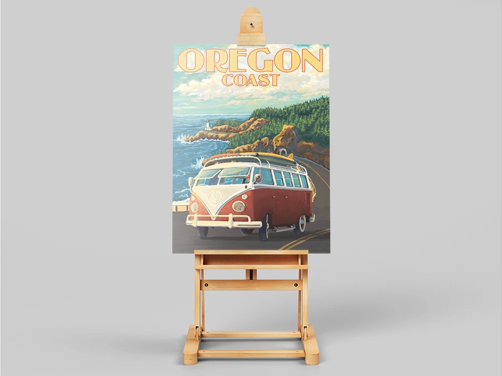 Retro Camper Van Cruising Art Prints Posters Oregon Coast Tourist Visitors Poster Wall Decor Canvas Painting Art Gift Home Decor