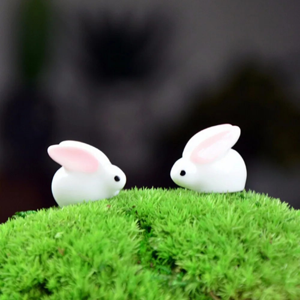 Miniature Rabbits Resin White Ornament DIY Landscaping Miniature Fairy Garden Doll House Decor Toys Decoration