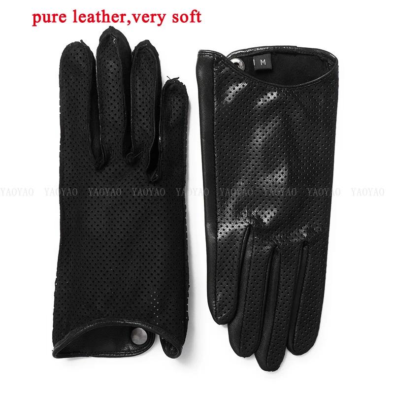 Novelty Women Genuine Leather Gloves Femme Pure Goatskin Thin Mitten Mujer Punch Locomotive Riding/Griving Luva Punk Eldiven