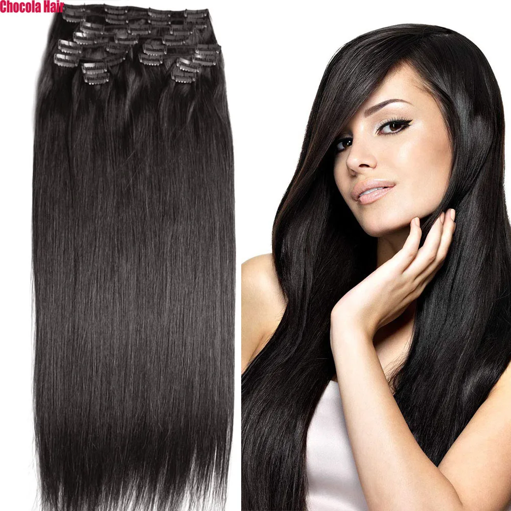 

Chocola Full Head 16"-28" Brazilian Machine Made Remy Hair 12pcs Set 240g Clip In Human Hair Extensions Natural Straight