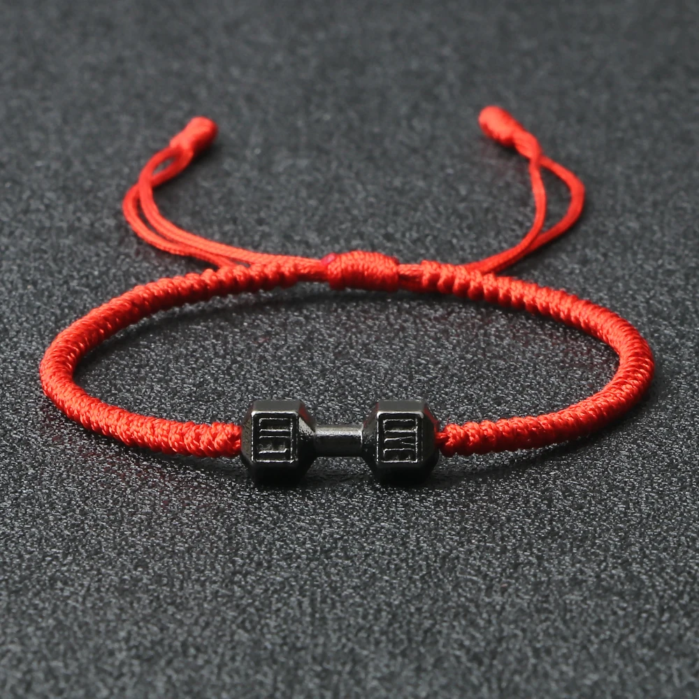 Energy Dumbbell Pendant Braided Bracelet Handmade Nylon Rope Adjustable Bracelet Women Prayer Couple Bangle Jewelry Gift Fashion