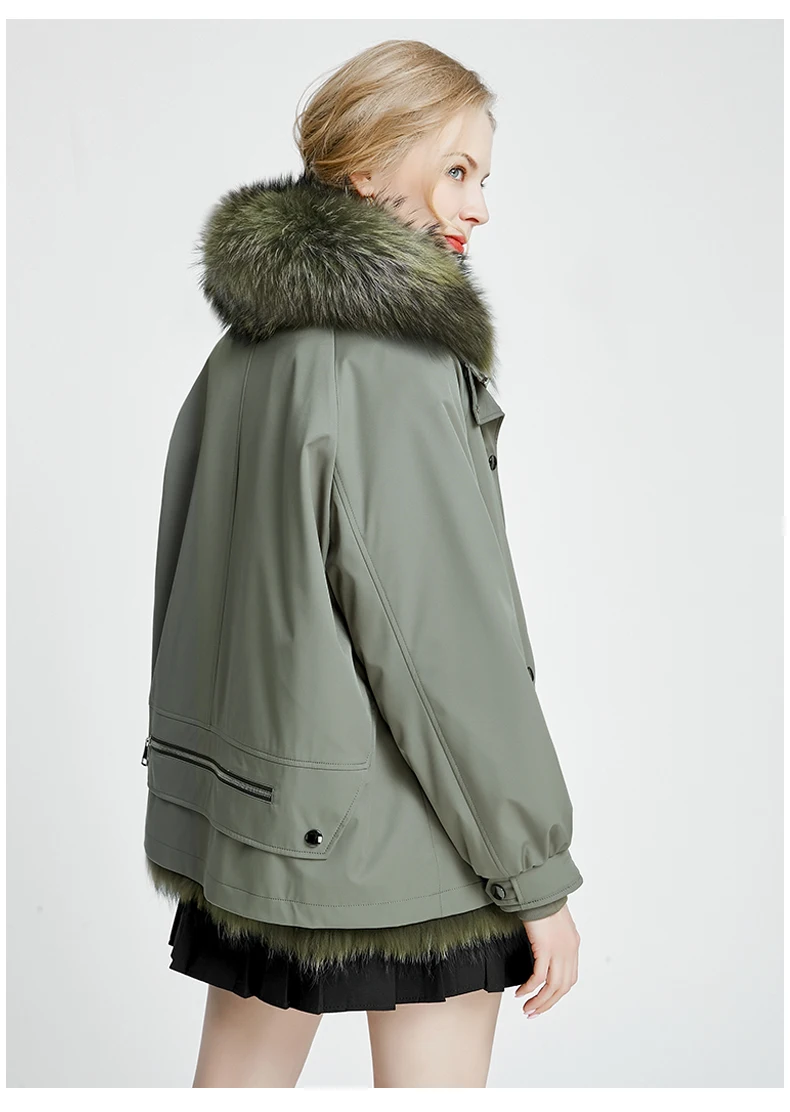 Parka da donna in pelliccia di procione grande moda invernale cappotto di fodera di coniglio reale di buona qualità colletto di pelliccia naturale